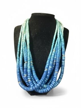 Chico’s Blue Ombré Multi-Strand Beaded Statement Necklace